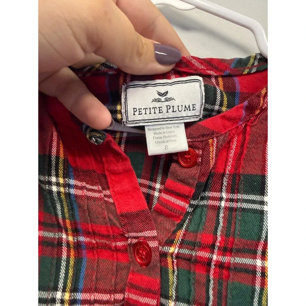 Petite Plume Kids Red Tartan Plaid Flannel Nightgown Sleep Dress Siz 8 Christmas